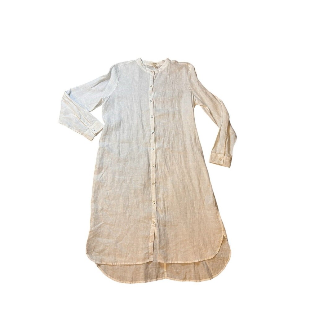 Eileen Fisher Dress Women Medium White‎ Organic Linen Shift Boho Pockets